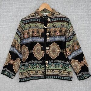 Flashback Jacket Womens Medium Multicolor Tapestry Full Zip‎ Boho Toggle Buttons